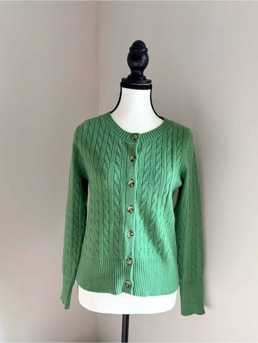 Pinque Artoie Fitted Green Cable Knit Button Front Cardigan Sweater Size M